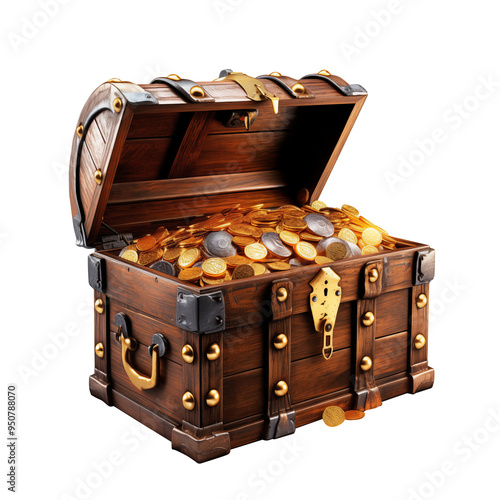 An open chest full of treasure. Transparent background png