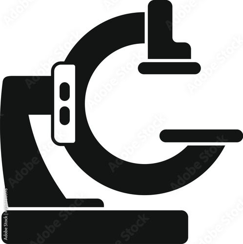 Black silhouette of a magnetic resonance imaging scanner standing on white background