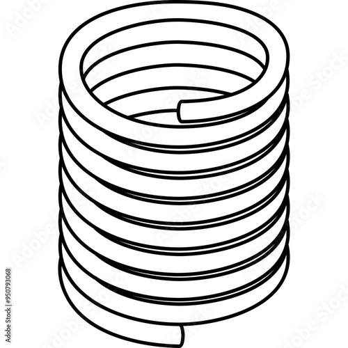 Metal flexible coil spring, isolated on a white background. Vector outline illustration. Stainless steel helical spring.