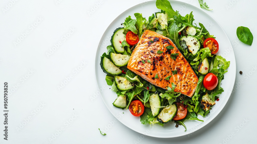 Grilled Salmon Fillet: Highlight a perfectly cooked salmon steak with a crispy exterior and juicy interior. Garnish with herbs or lemon slices for added appeal.
Grilled Salmon Fillet: Highlight a perfectly cooked salmon steak with a crispy exterior and juicy interior. Garnish with herbs or lemon slices for added appeal.