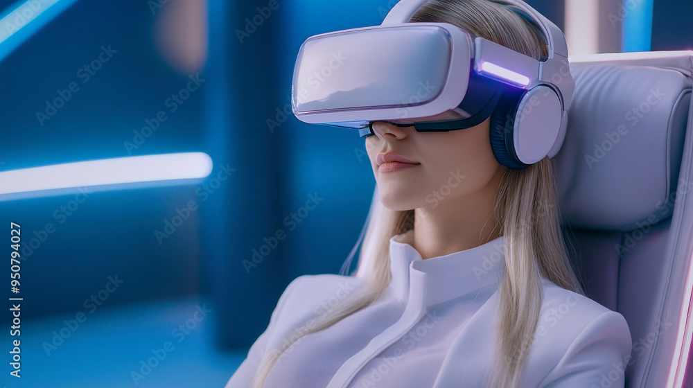 blonde elegant model wearing high-end vr glasses blonde elegant model wearing high-end vr glasses
