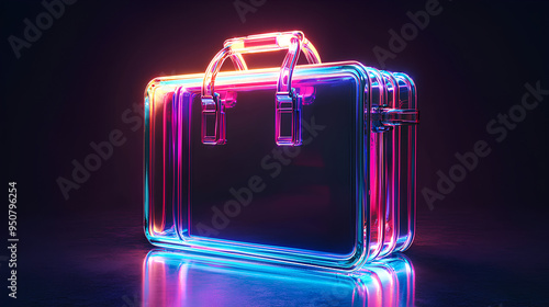 Neon Glass Suitcase Travel Bag   D Render photo