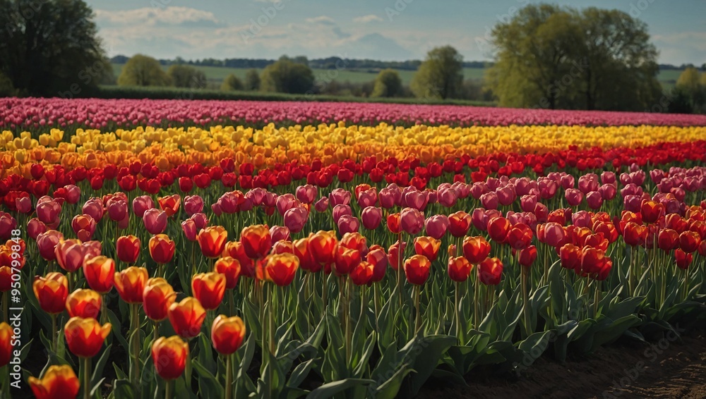 Field of vibrant tulips stretching to the horizon. Field of vibrant tulips stretching to the horizon.