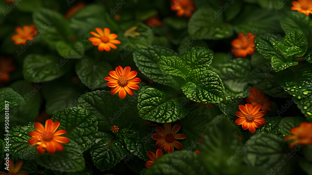 Abstract background of red flowers and green leaves. Abstract background of red flowers and green leaves.