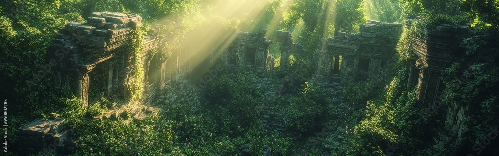 Ancient Ruins Hidden in a Sunlit, Lush Forest Ancient Ruins Hidden in a Sunlit, Lush Forest