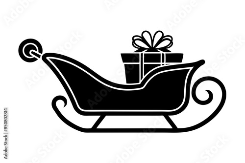 Santa sleigh icon simple gift black vector