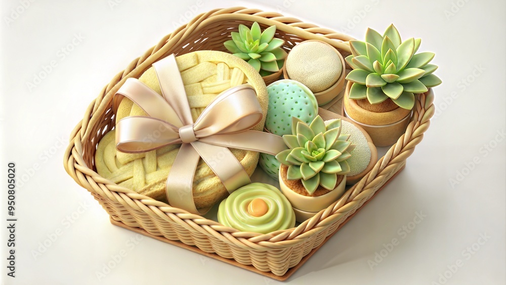 Succulent and Cookies Gift Basket with Decorative Ribbon, Perfect for Sweetest Day Succulent and Cookies Gift Basket with Decorative Ribbon, Perfect for Sweetest Day