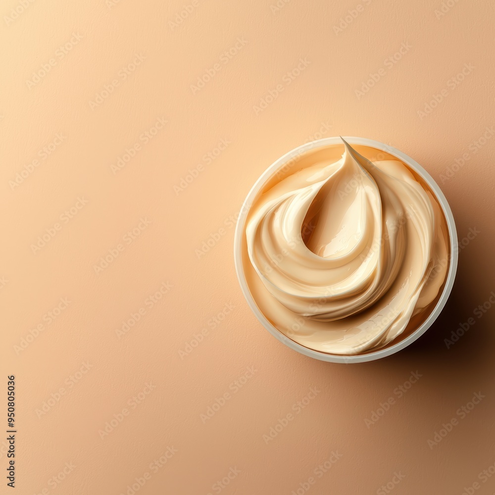 Creamy Swirl in White Bowl on Peach Background Macro Photography Creamy Swirl in White Bowl on Peach Background Macro Photography