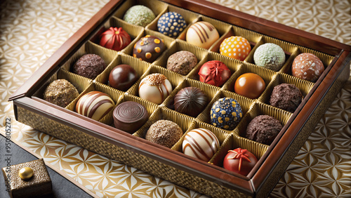 Box of varoius delicious chocolates photo