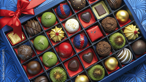 Box of varoius delicious chocolates photo