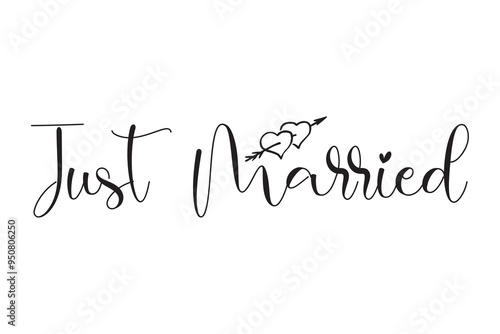 Just Married Lettering calligraphy brush pen. Vector illustration. Typography Print