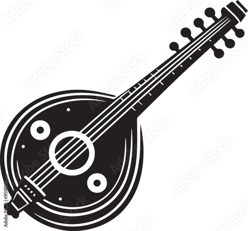 Black and white mandolin silhouette design