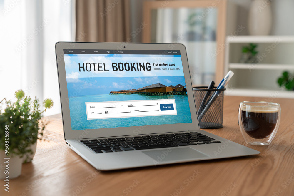 Online hotel accommodation booking website provide modish reservation system . Travel technology concept . Online hotel accommodation booking website provide modish reservation system . Travel technology concept .