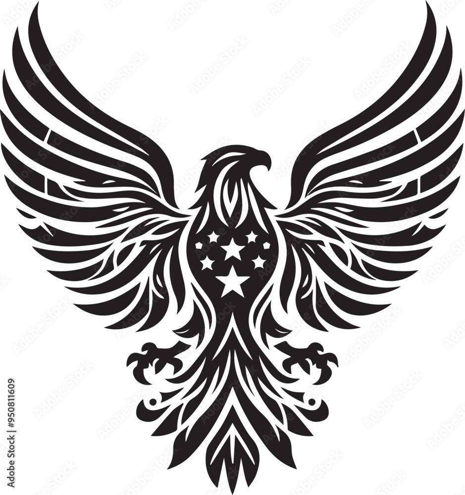 Obraz premium A black and white eagle silhouette design