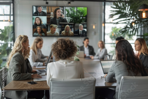 Worldwide communication by business using video conference application. Staff members engaged in virtual meeting event with partners, investors or international colleagues. Briefing, app, modern tech