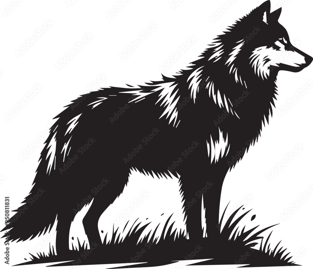 A black and white wolf silhouette design A black and white wolf silhouette design