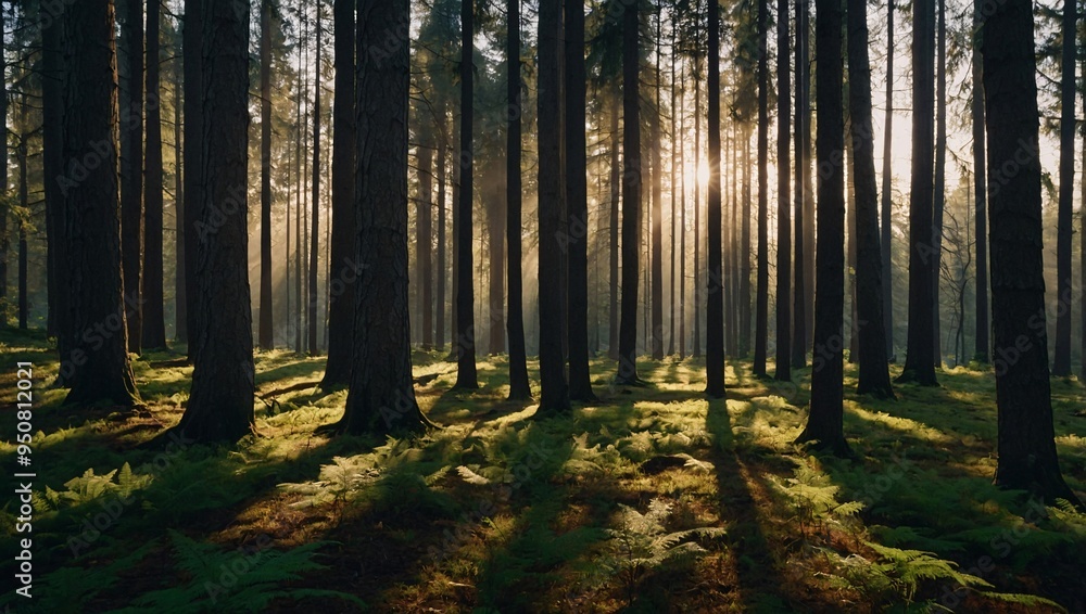 Forest grove featuring tall trees, their leaves casting shadows on the ground below. Forest grove featuring tall trees, their leaves casting shadows on the ground below.