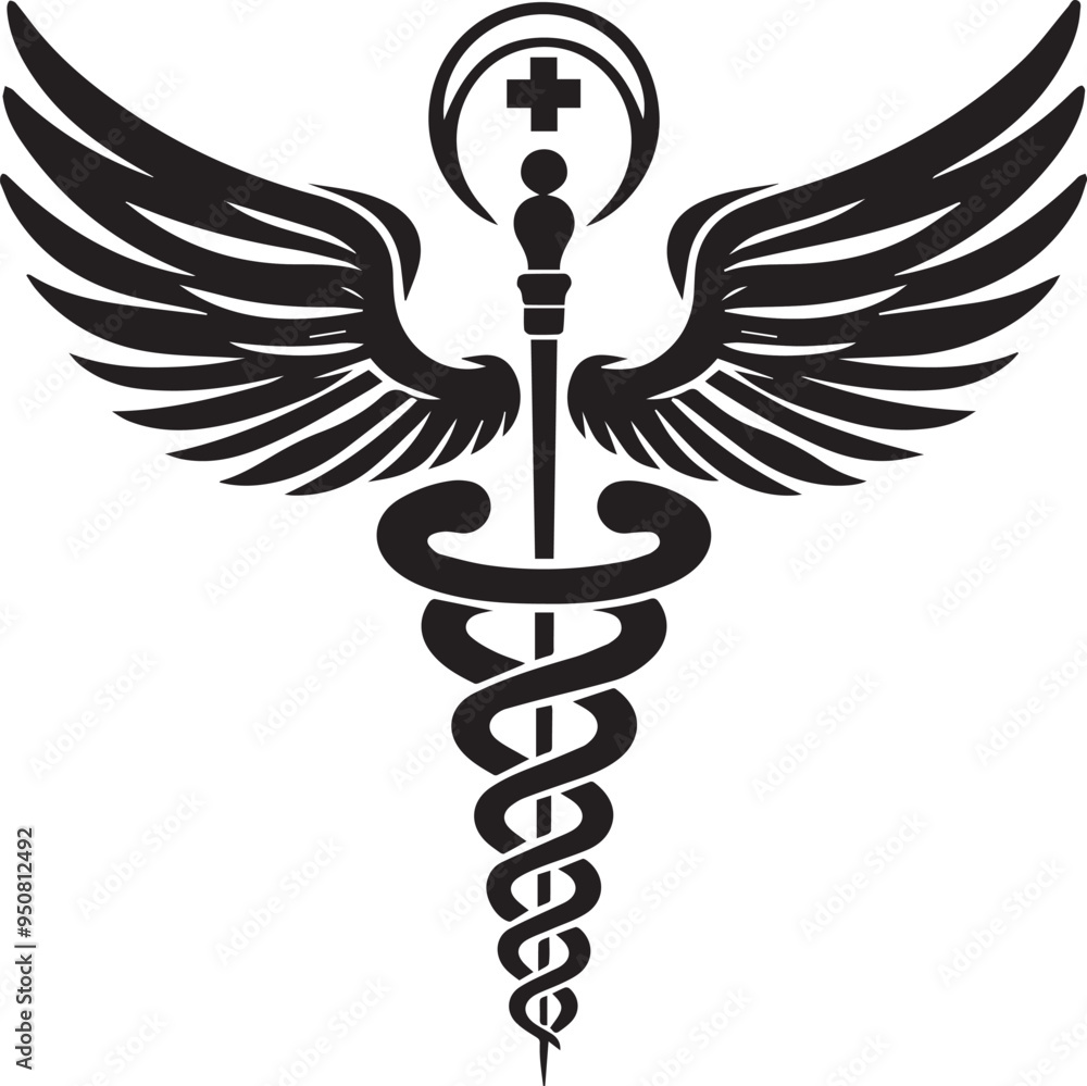 Black and white Caduceus silhouette design Black and white Caduceus silhouette design