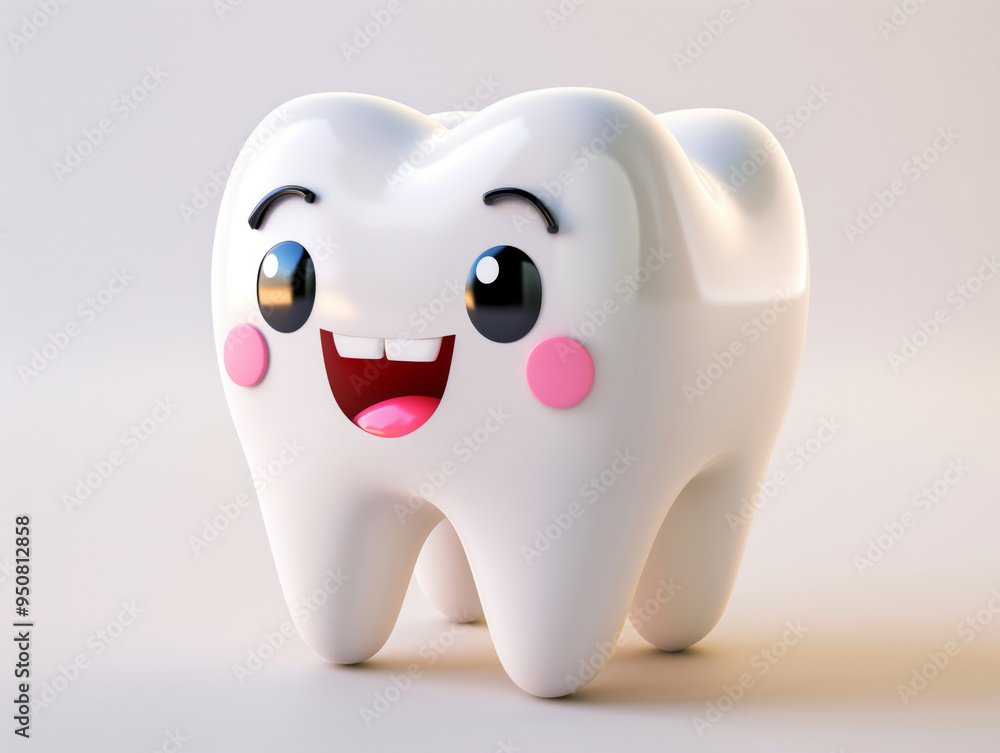 Cute 3d cartoon tooth on white background Cute 3d cartoon tooth on white background