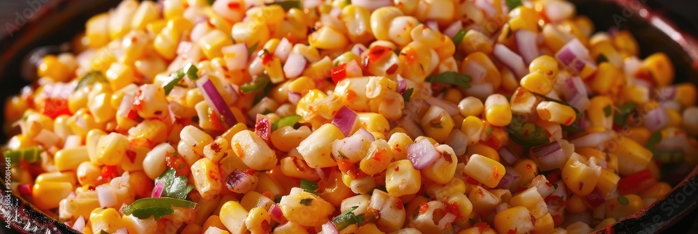 Mexican-style corn salad with chili and cheese, a beloved street food dish. Mexican-style corn salad with chili and cheese, a beloved street food dish.