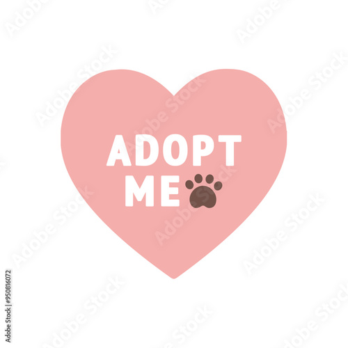 Adopt me heart icon. Pet adoption, shelter, helping homeless animal, support concepts. Suitable for poster, flyer. Flat vector design isolated illustration.