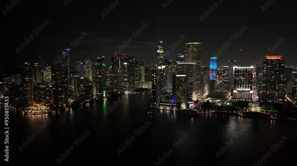 Aerial video of Miami and Brickell skyscrapers, and the financial center at night Aerial video of Miami and Brickell skyscrapers, and the financial center at night