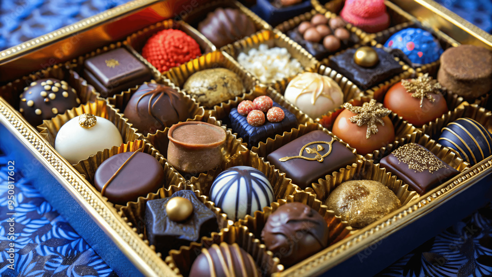 Fototapeta premium A detailed shot of a collection of gourmet chocolates in a decorative box