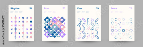 Diverse Set of Geometric Patterns: Wide Range of Symmetrical Geometric Shapes and Repeating Forms. Abstract Mosaic Poster Background. Vector Illustration.