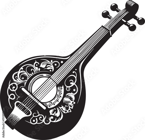 Black and white mandolin silhouette design