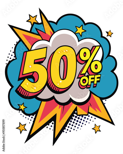 50% Off png vector template poster design post on transparent white background