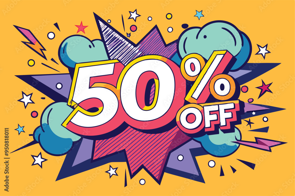 Fototapeta premium 50% Off png vector template poster design post on transparent white background