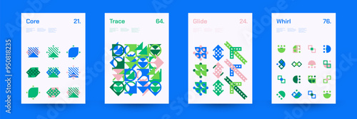 Diverse Set of Geometric Patterns: Wide Range of Symmetrical Geometric Shapes and Repeating Forms. Abstract Mosaic Poster Background. Vector Illustration.