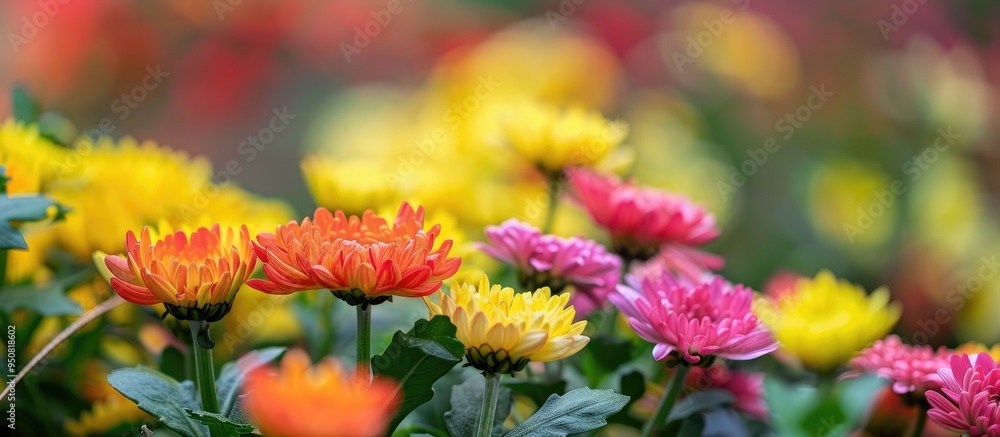 Beautiful Colorful Chrysanthemum Flowers In Garden Beautiful Colorful Chrysanthemum Flowers In Garden