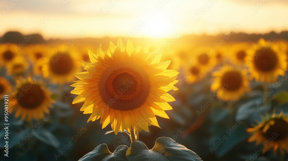 Fototapeta premium A Vibrant Field of Sunflowers Bathed in Golden Sunlight