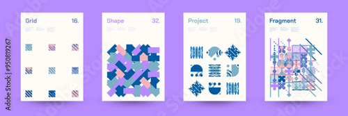 Diverse Set of Geometric Patterns: Wide Range of Symmetrical Geometric Shapes and Repeating Forms. Abstract Mosaic Poster Background. Vector Illustration.