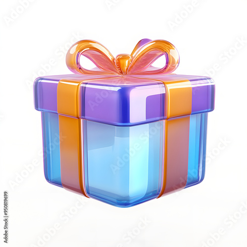 3d render gift box icon bright glass and realistic look sign on white background