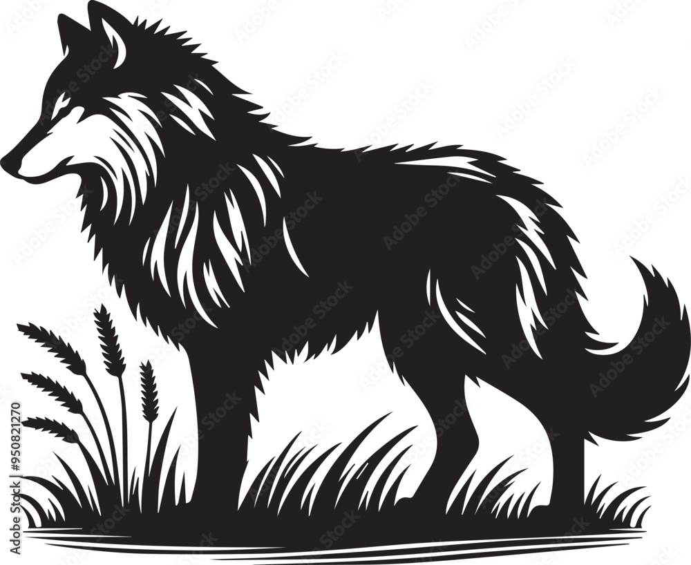 A black and white wolf silhouette design A black and white wolf silhouette design