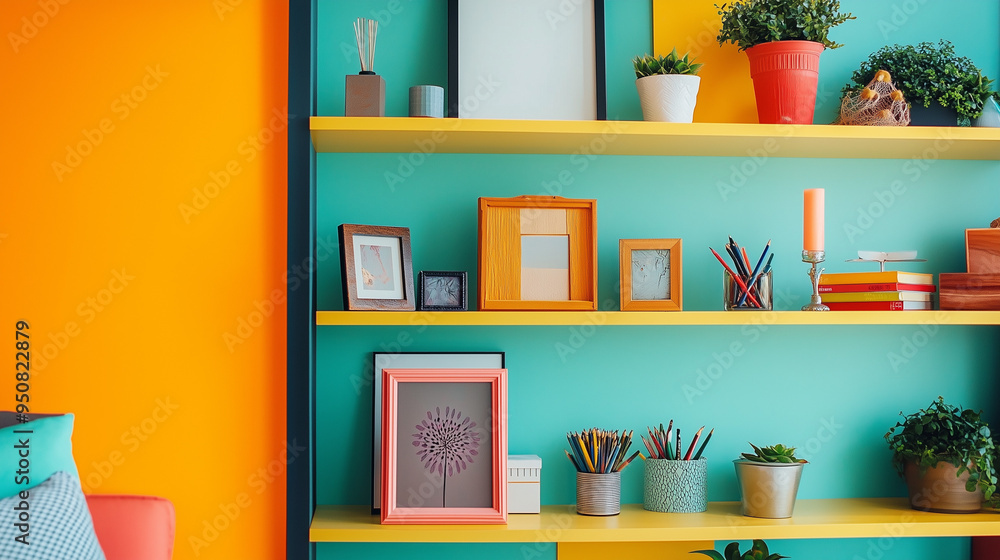 Summer-Themed Shelves Adorned with Photo Frames Summer-Themed Shelves Adorned with Photo Frames