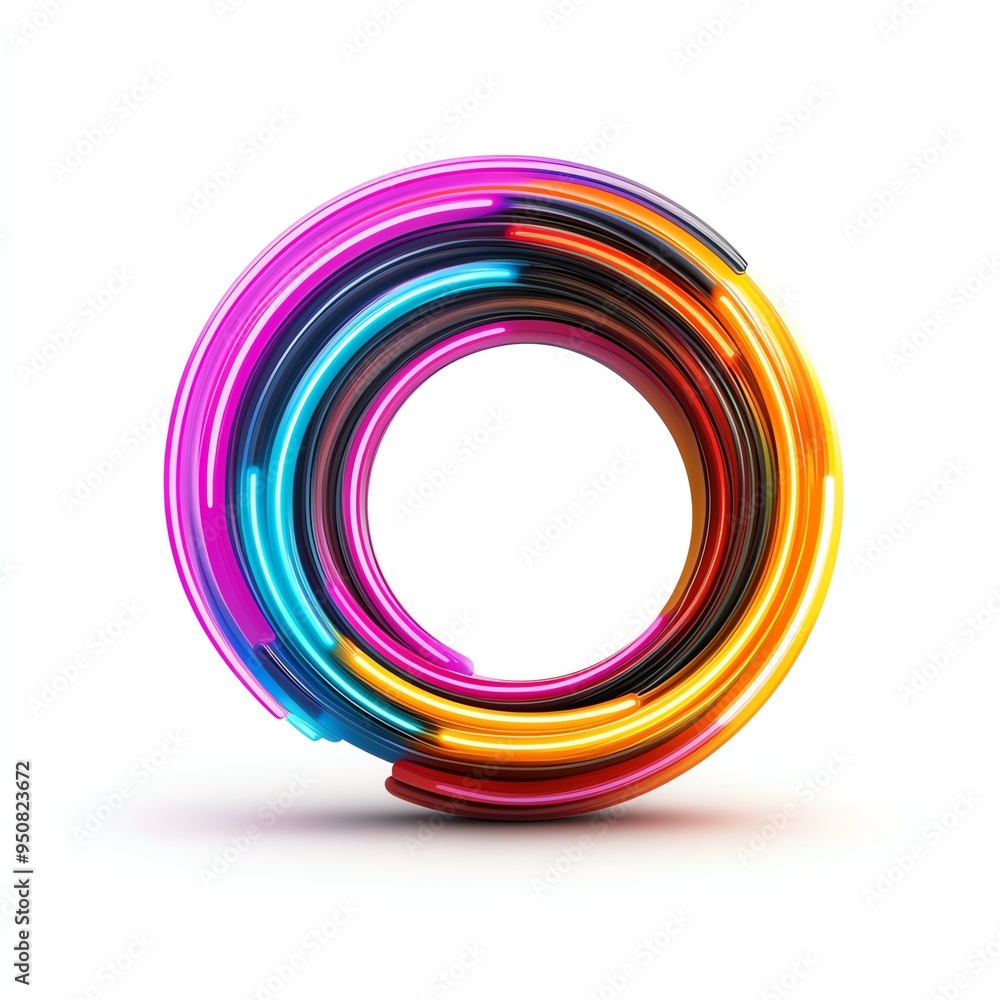 Dynamic circular swirl featuring neon colors, creating a sense of movement, abstract digital art, isolated on white background Dynamic circular swirl featuring neon colors, creating a sense of movement, abstract digital art, isolated on white background