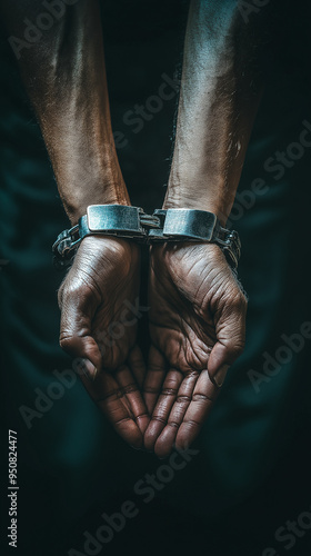 Hands in Handcuffs Against Dark Background