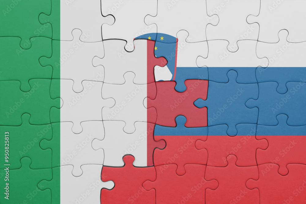 puzzle with the colourful national flag of slovenia and flag of italy . puzzle with the colourful national flag of slovenia and flag of italy .