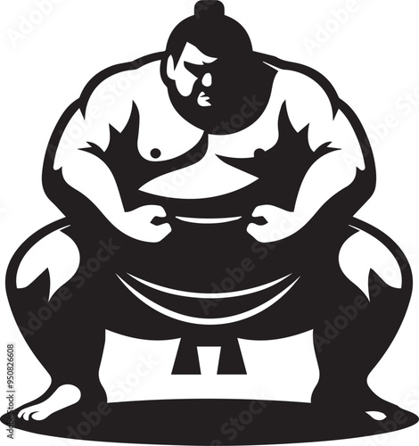 A black and white sumo wrestler silhouette design