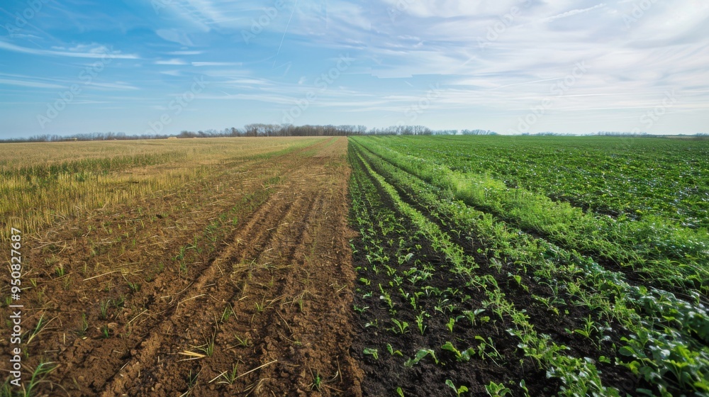 Transformation of a field showing the impact of cover crops on soil health and fertility over time Transformation of a field showing the impact of cover crops on soil health and fertility over time
