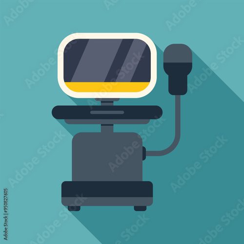 Ultrasound machine casting a shadow on turquoise background, medical equipment for pregnancy examination