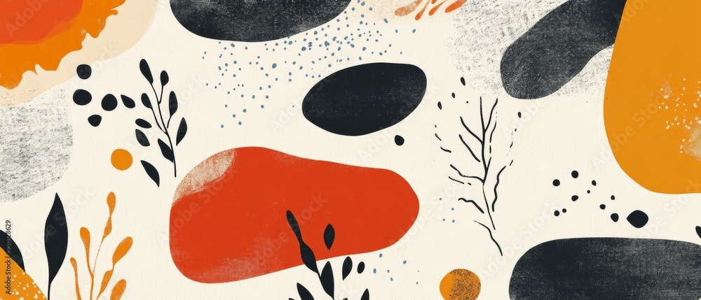 A colorful abstract painting with a lot of different shapes and textures