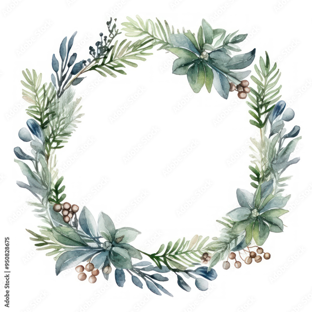 Circular wreath made up of various plants. Frame winter background with a blank center. Empty space. Invitations, greeting cards, tranquil and calm appearance. Circular wreath made up of various plants. Frame winter background with a blank center. Empty space. Invitations, greeting cards, tranquil and calm appearance.