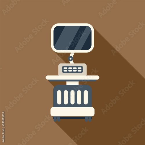 Medical ultrasound machine presenting diagnostic imaging on monitor with buttons on a stand with wheels
