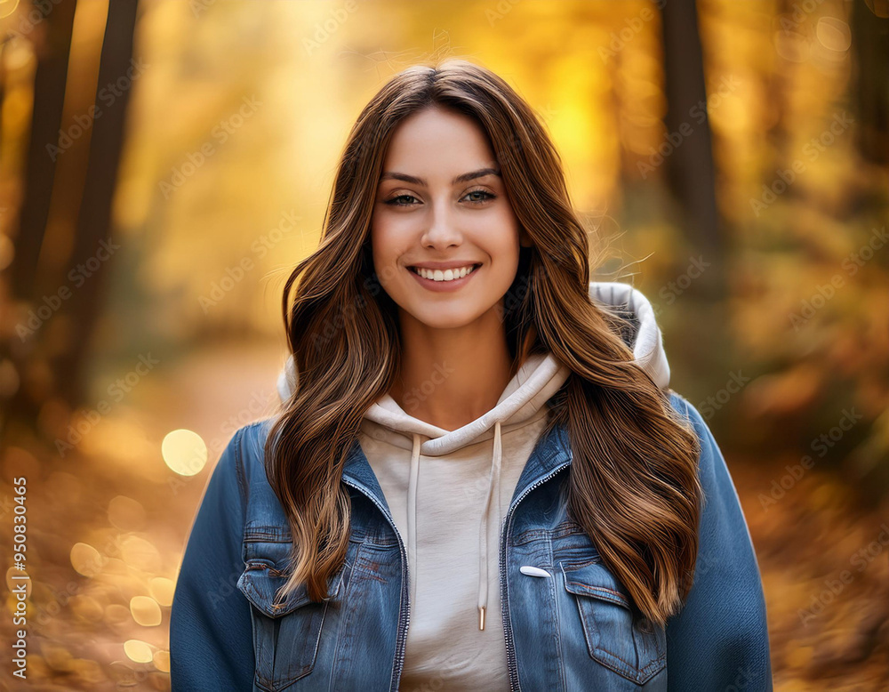 Happy Woman's Autumn Portrait: Outdoor Headshot with Smiling Expression and Copyspace Happy Woman's Autumn Portrait: Outdoor Headshot with Smiling Expression and Copyspace