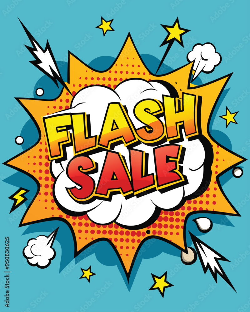 Fototapeta premium Vector Template with 'Flash Sale!' in Speech Bubbles, Thunder Sign, Bold Colors