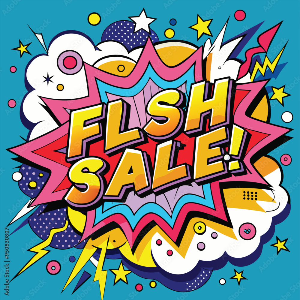 Vector Template with 'Flash Sale!' in Speech Bubbles, Thunder Sign, Bold Colors Vector Template with 'Flash Sale!' in Speech Bubbles, Thunder Sign, Bold Colors